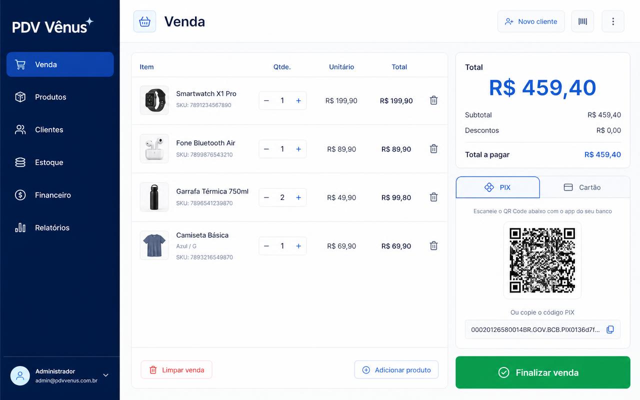 Tela de tela de venda do sistema PDV Vênus